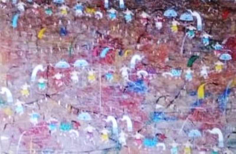 PANEN : Journey of Harvest, akrilik, media kanvas, 130 x 150 cm, salah satu lukisan karya Made Gunawan yang  yang dipamerkan. (sumber : Katalog Hadiprana)