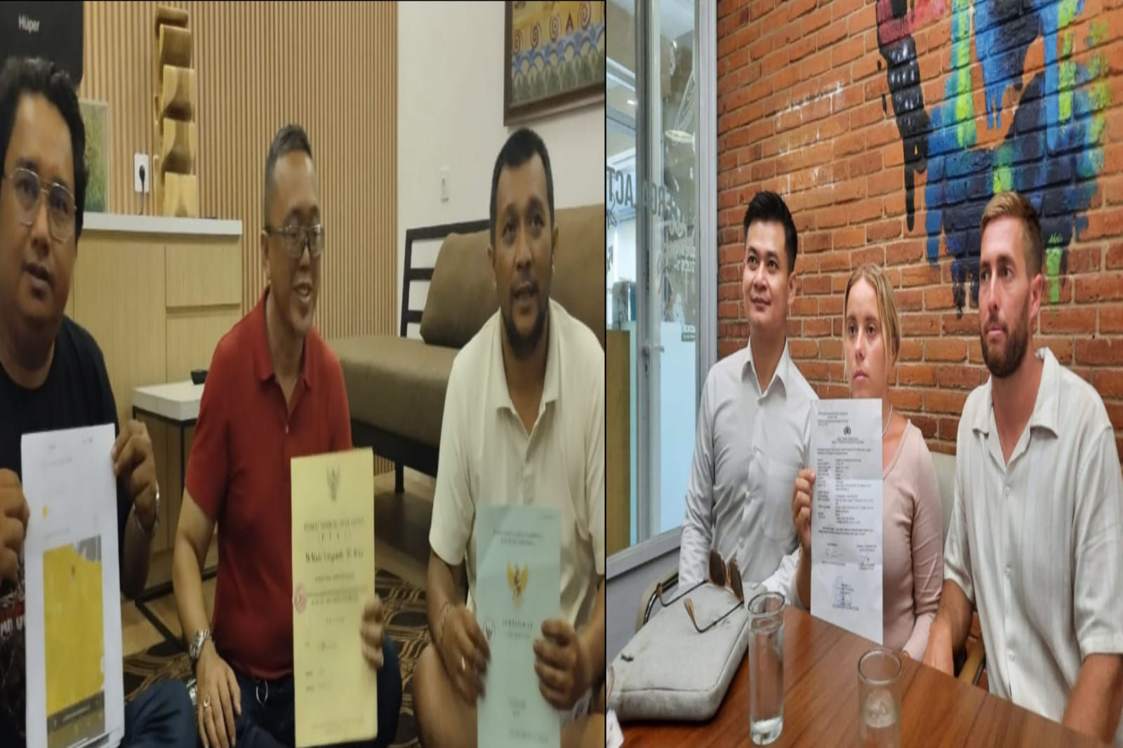 Samara Katharina Erika Grisar didampingi kuasa hukum (foto kanan) dan Made Dwi Yoga Satria didampingi pengacaranya.