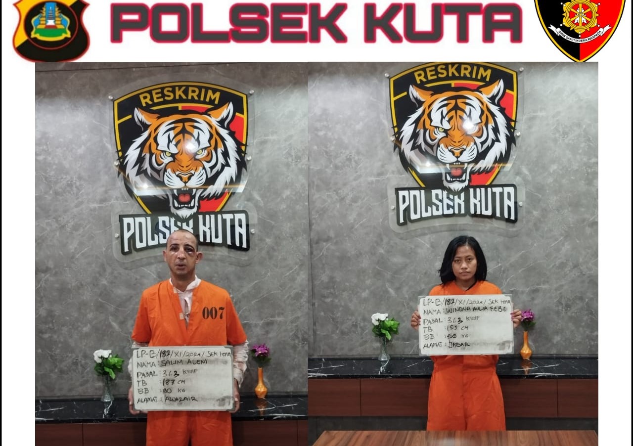 WNA KERE: Lelaki Aljazair, Salim Alem, 37, dan kekasihnya asal Surabaya, Jatim yakni Winona Auliafebe Suryawijaya ditahan curi HP di Club malam