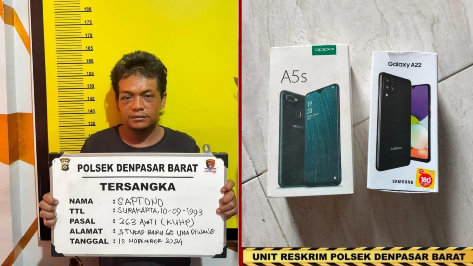 MALING HP: Saptono, 31 residivis maling hp asal surakarta Jateng ini ditangkap di rumahnya