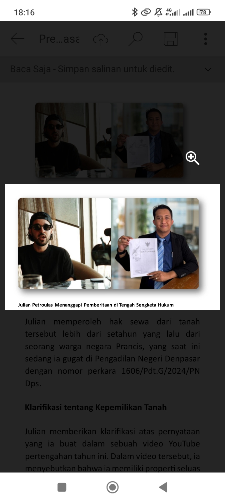 Julian Petroulas (kiri) dan kuasa hukumnya Indra Triantoro, S.H., M.H.