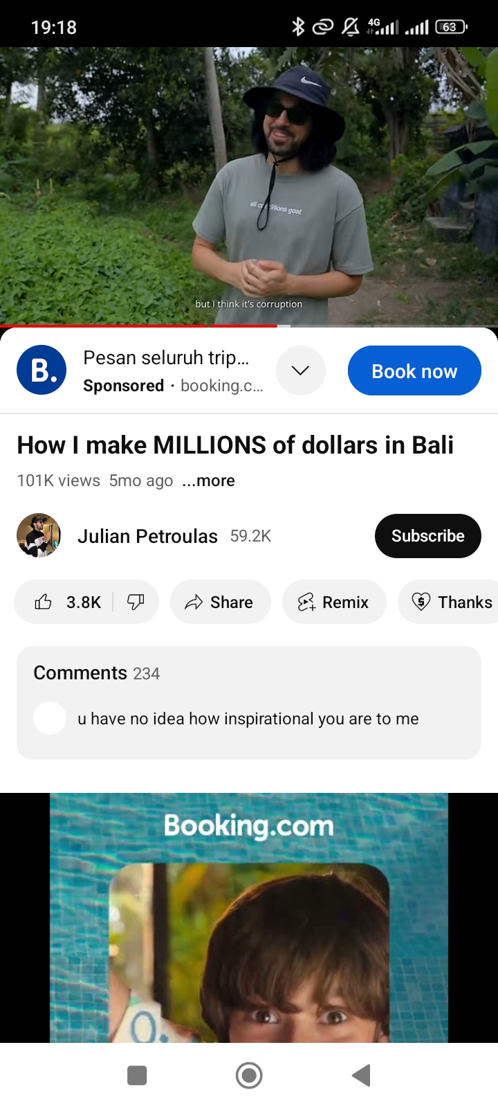 Julian Petroulas, YouTuber asal Australia yang viral karena konten videonya mengenai cara cepat menjadi jutawan di Indonesia. (Screenshoot YouTube)