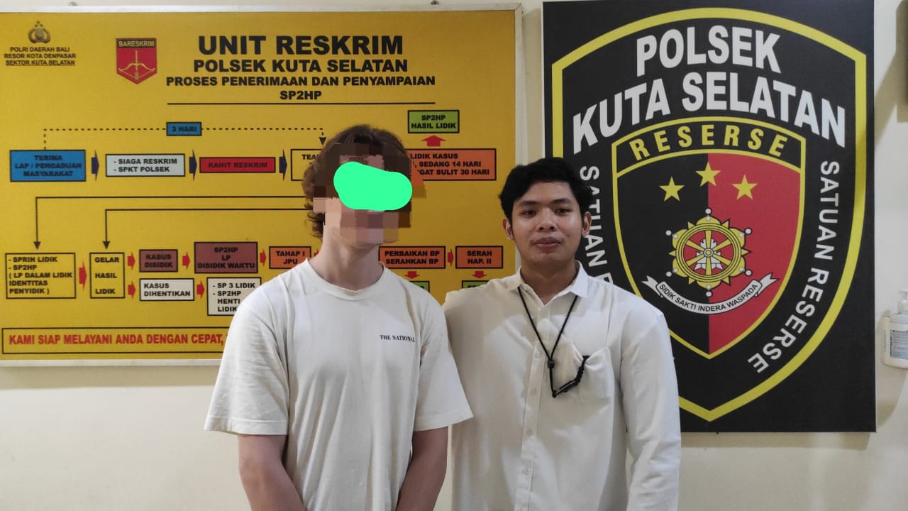 NEKAT: Rusia maling motor Vitalii Smirnov  saat  diamankan di Polsek Kuta Selatan beberapa waktu lalu