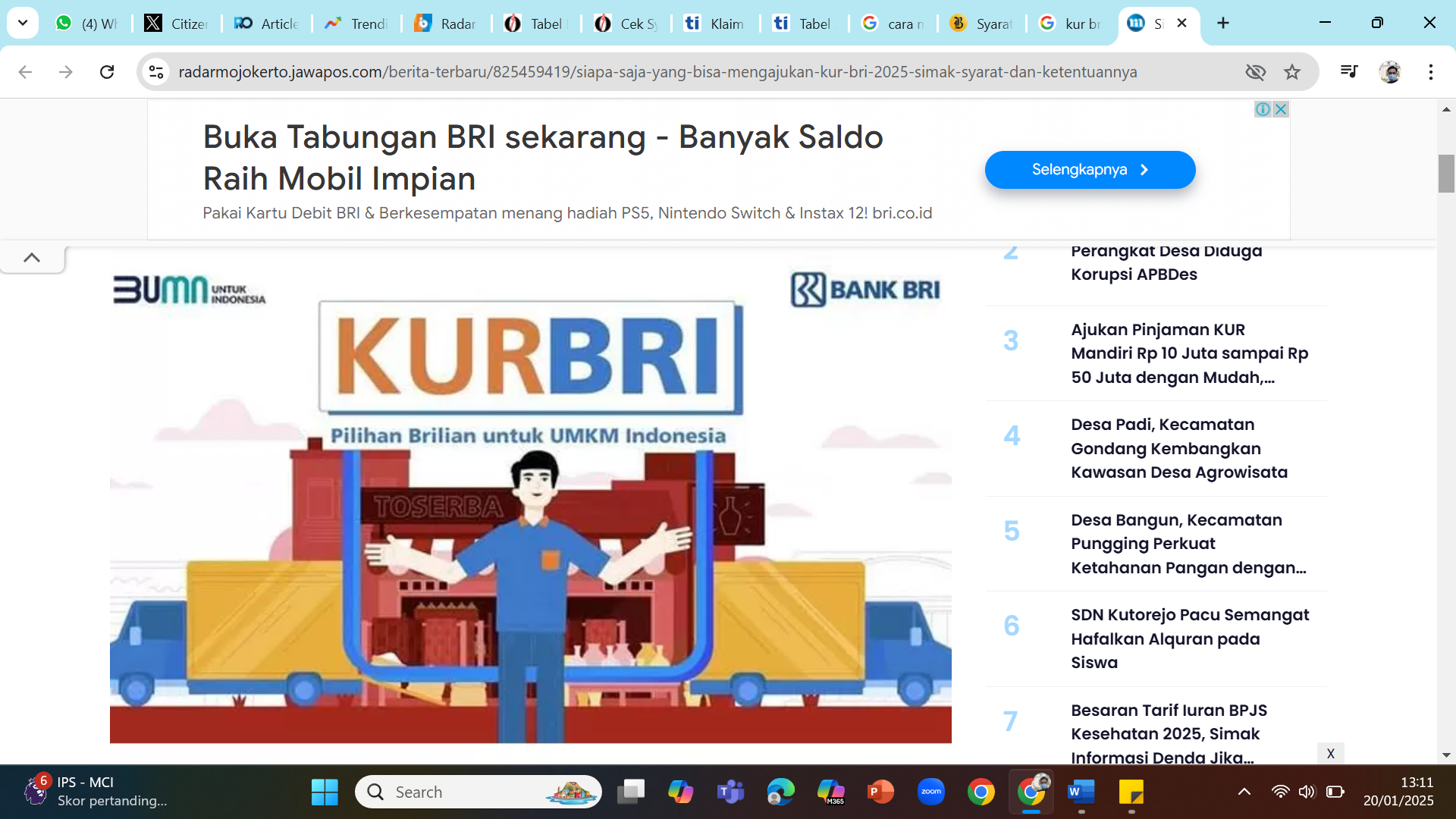 KUR BRI 2025 - Kredit Usaha Rakyat Triwulan 1 2025 sudah dibuka, cek syarat dan kelengkapan dokumen yang dibutuhkan.