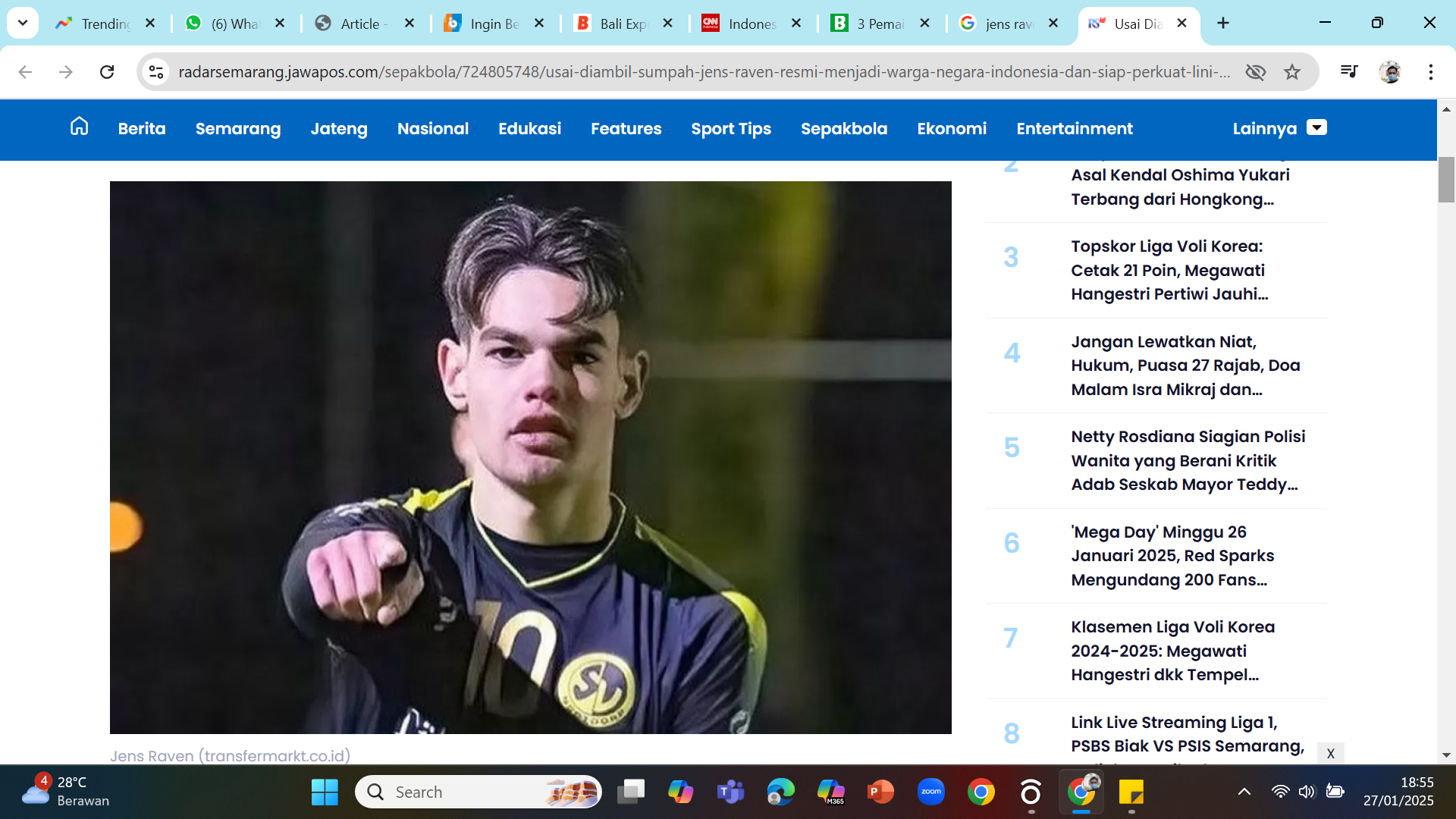 UJUNG TOMBAK - Penyerang Timnas U-20 Jens Raven akan diturunkan Indra Sjafri saat menjamu Suriah di Stadion Gelora Delta, Sidoarjo, malam ini.