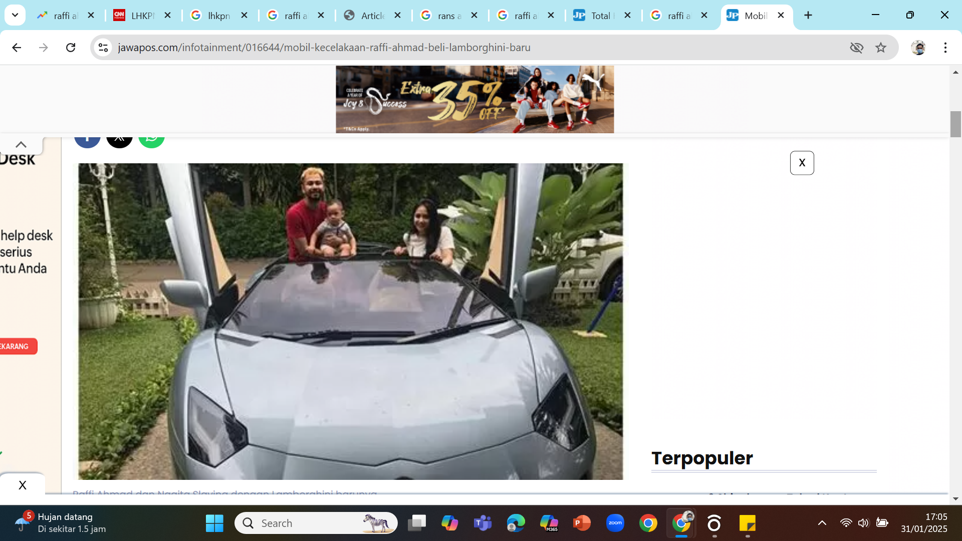 DIBELI SETELAH KECELAKAAN - Raffi Ahmad dan Nagita Slavina berfoto bersama Lamborghini Aventador yang dibelinya setelah Aventador miliknya menabrak pohon di Malang pada 2016