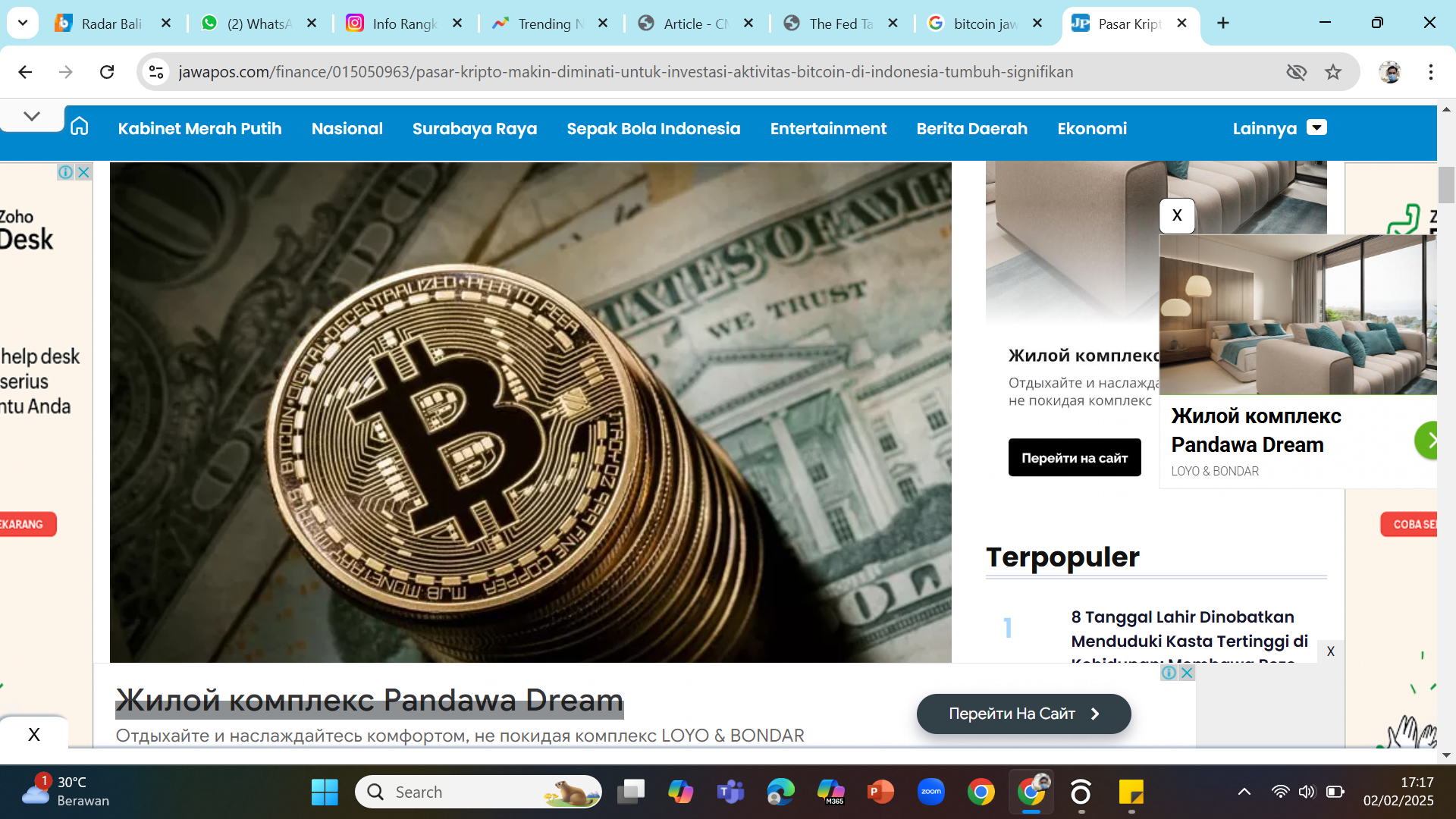 ZONA MERAH - Harga aset kripto mengalami pelemahan sejak sepekan terakhir yang dipicu dipertahankannya suku bunga acuan The Fed.