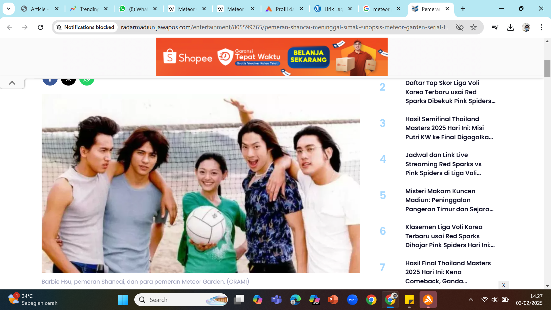 Boys Over Flower - Pemeran Meteor Garden. Jerry Yan, Vanness Wu, Barbie Hsu, Ken Chu, dan Vic Chou.