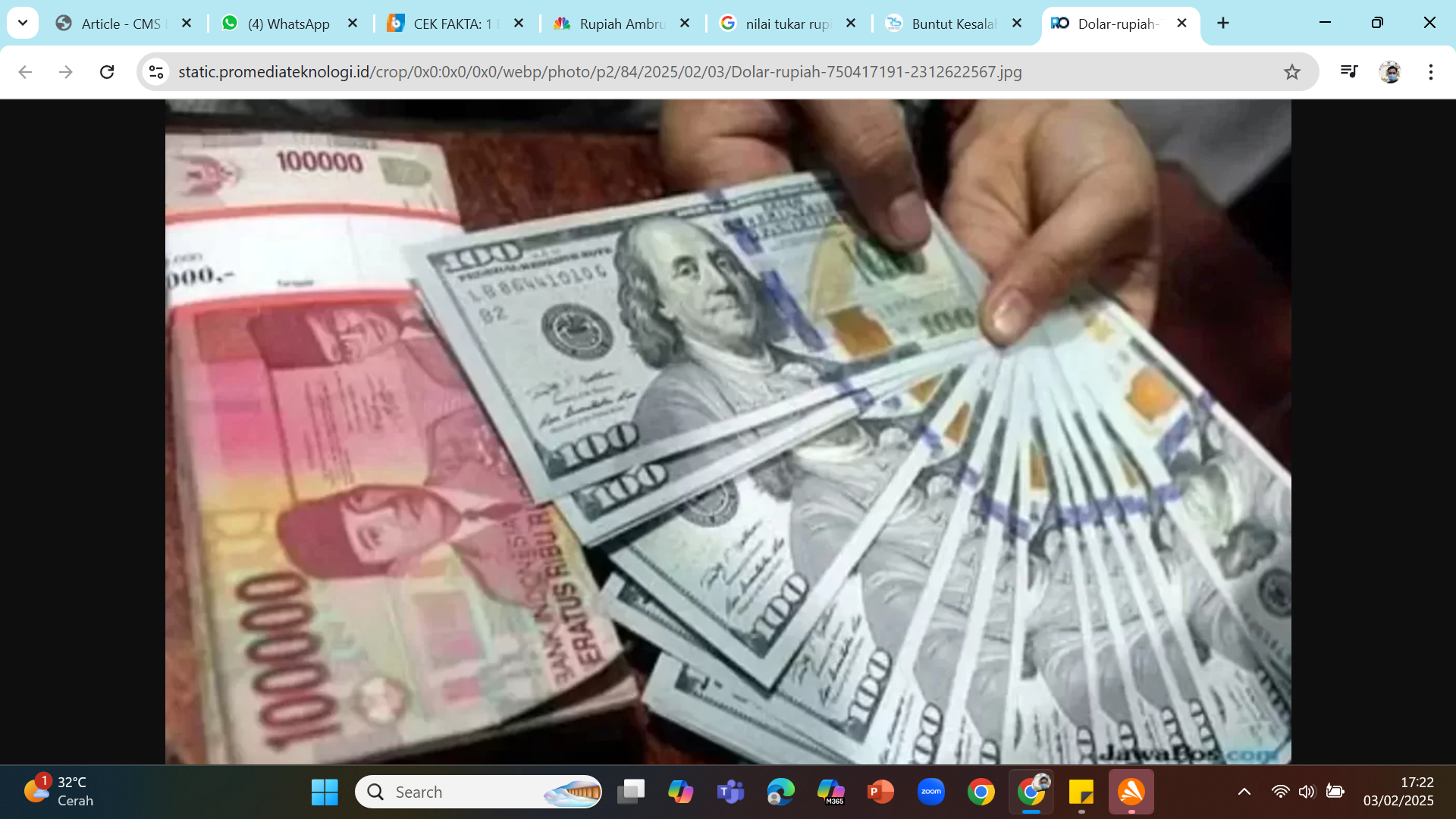 TERPURUK - Nilai tukar Rupiah hari ini mencatat rekor terendah dalam lima tahun imbas kebijakan Donald Trump meningkatkan bea masuk produk impor asal Meksiko, Tiongkok, dan Kanada.