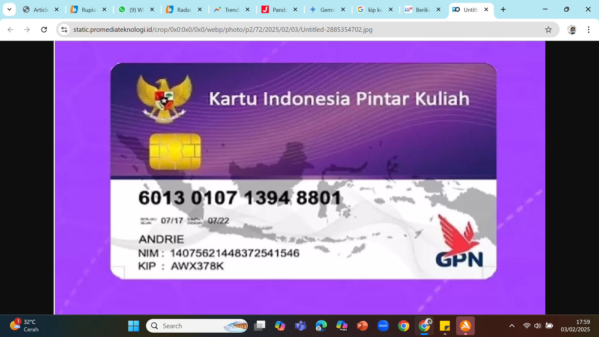 BANSOS KIP KULIAH - Pendaftaran KIP Kuliah untuk Jalur Seleksi Nasional Berbasis Prestasi dibuka pada Selasa, 4 Februari 2025.