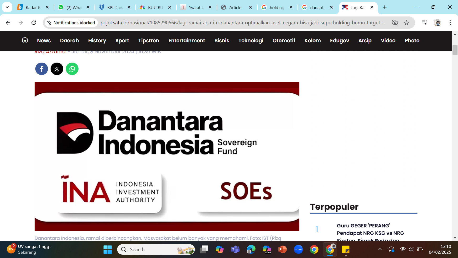 MENGEJAR TEMASEK DAN KHAZANAH - DPR mengesahkan UU BUMN yang antara lain berisi pembentukan lembaga investasi global Danantara.