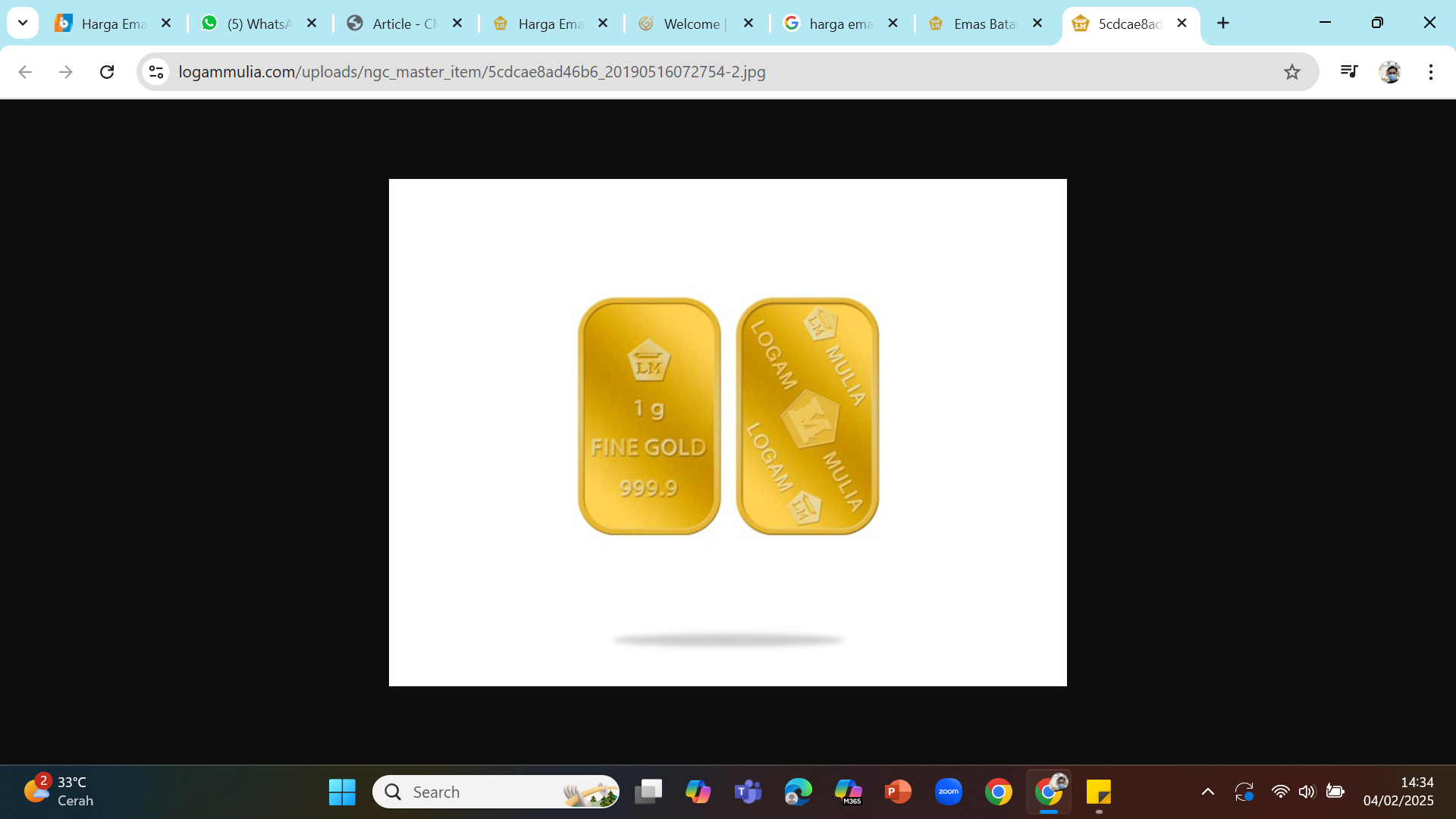 IMBAS PENGUATAN DOLAR - Harga emas mengalami kenaikan dibandingkan kemarin imbas ketidakpastian ekonomi dunia akibat sinyalemen perang tarif AS dan Tiongkok, Kanada, serta Meksiko.