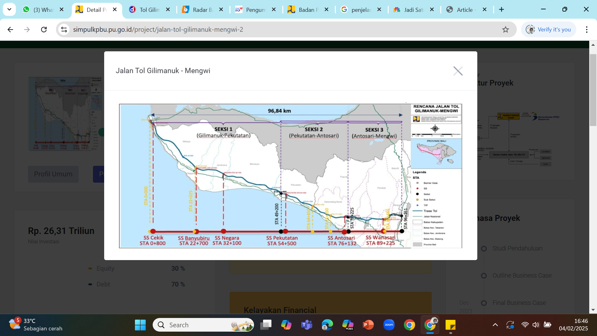 SOLUSI URAI KEMACETAN - Rencana trase jalan tol Gilimanuk-Mengwi. Pada Senin (3/2) kemarin, BPJT Kementerian PU telah menutup tender prakualifikasi kontraktor jalan tol.