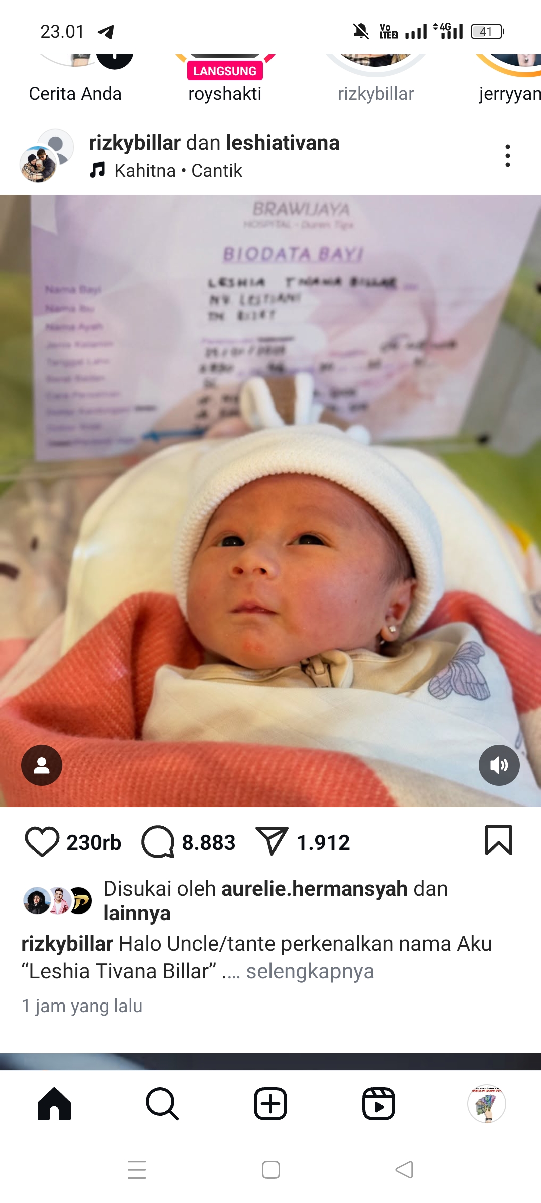 Leshia Tivana Billar anak kedua Rizky Billar