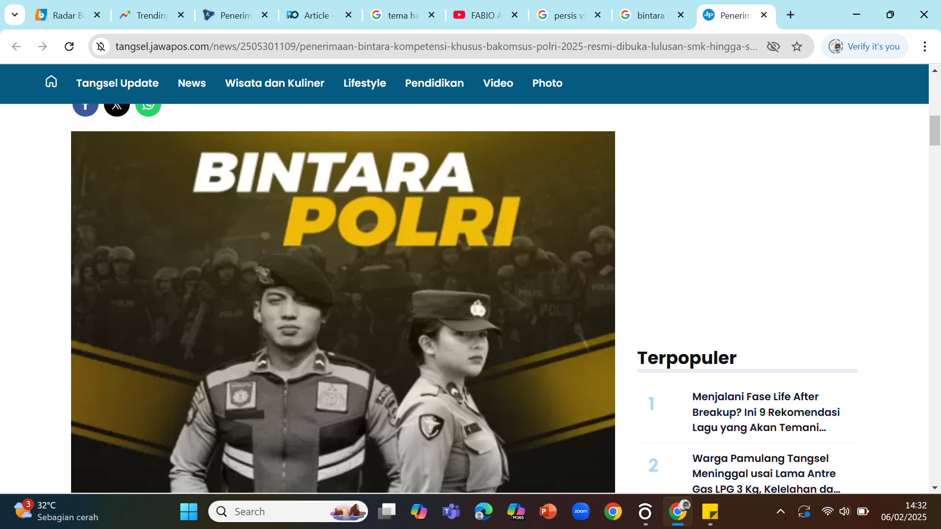 PENERIMAAN POLRI - Rekrutmen Bintara Polri 2024/2025 dibuka 5 Februari hingga 6 Maret 2025.