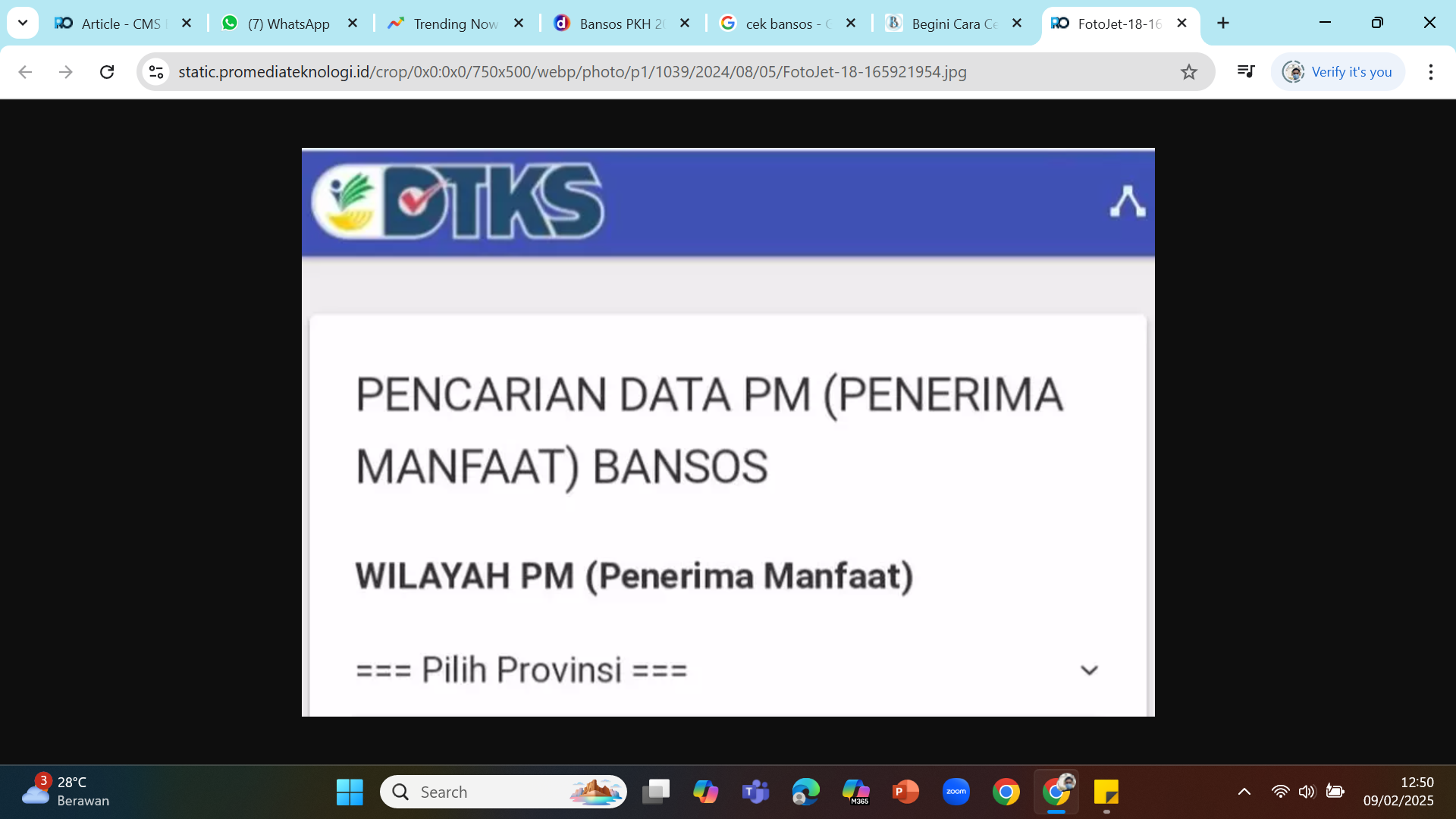 CEK PENERIMA BANSOS - Kemensos mengubah data penerima bansos di Data Tunggal Sosial Ekonomi Nasional (DTSEN) tiap tiga bulan mulai 2025.