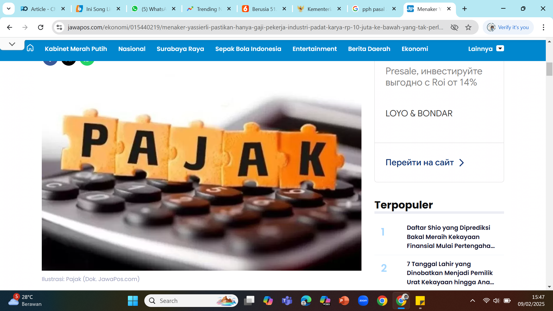 INSENTIF PAJAK - Pemerintah mengalokasikan anggaran Rp 800 miliar untuk insentif pajak penghasilan pekerja dengan penghasilan kurang dari Rp 10 juta.