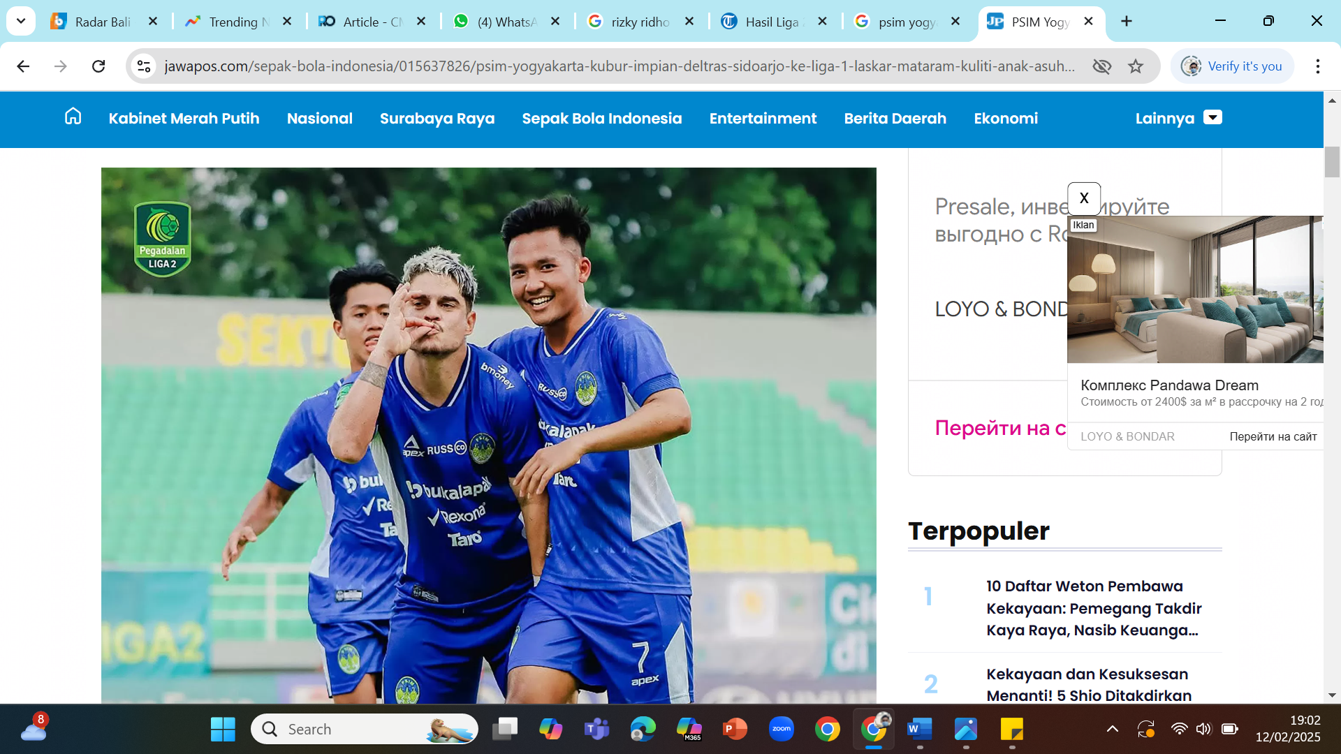 SELEBRASI - Pemain PSIM merayakan gol di kompetisi Liga 2 2024/2025.