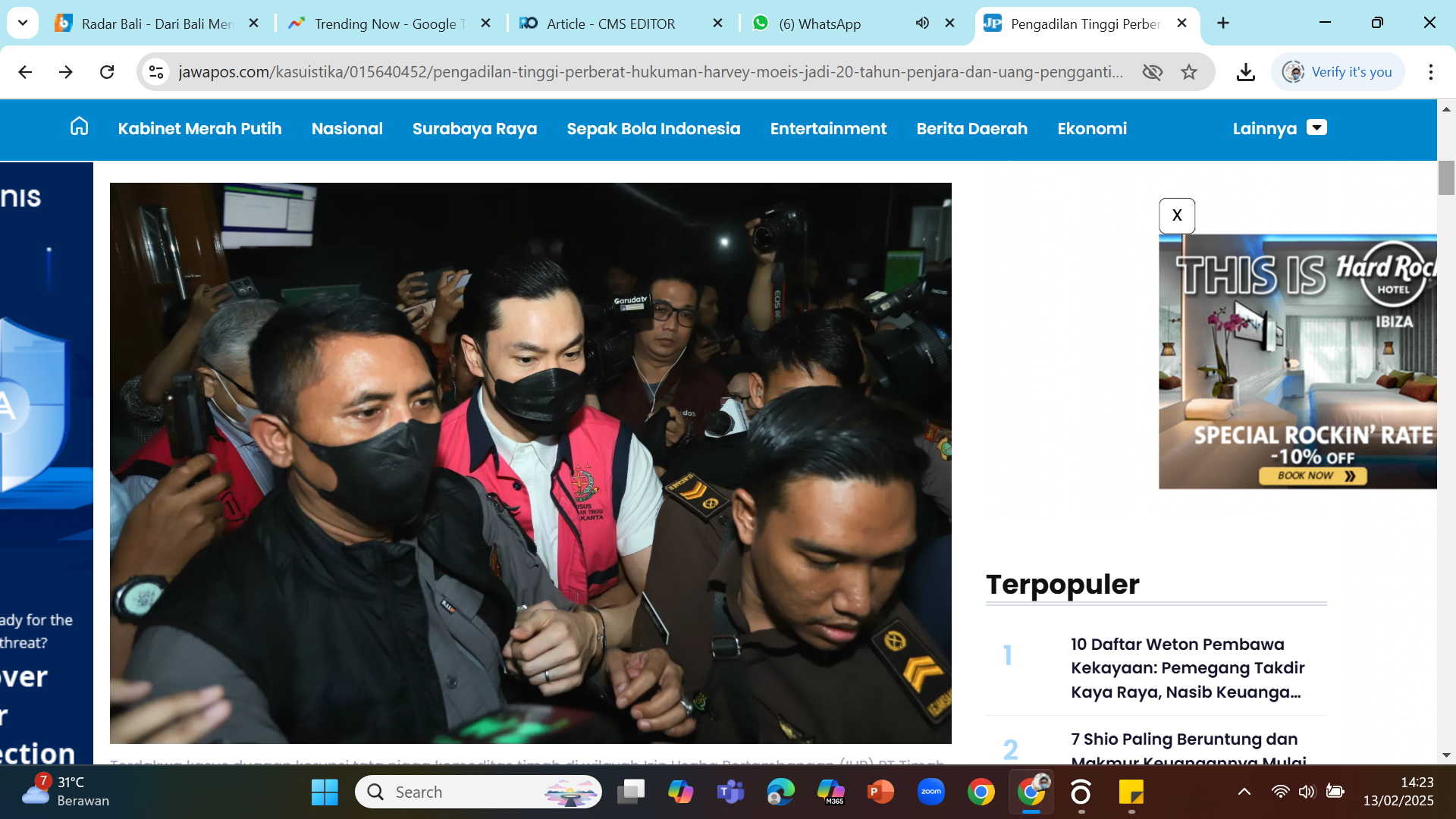 MENUA DI PENJARA - Harvey Moeis saat menjalani sidang di PN Jakarta Pusat.