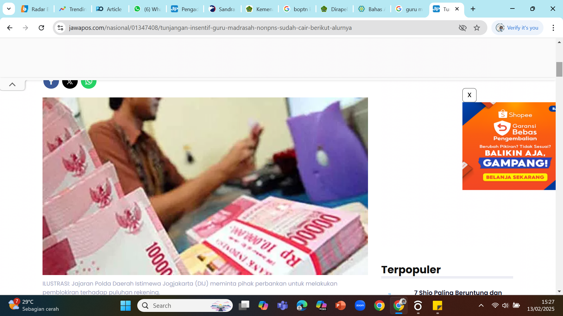 CAIR AWAL JUNI - Kemenag mencairkan tunjangan guru madrasan non-PNS.
