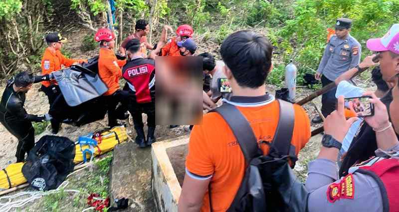 DIEVAKUASI : Jenazah I Wayan Widiana, warga Desa Bunga Mekar, Nusa Penida, dievakuasi setelah ditemukan. (Foto: Humas Polres Klungkung).