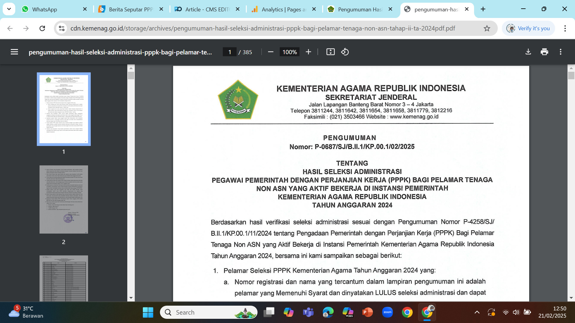 PENGUMUMAN SELEKSI PPPK - Berikut hasil pengumuman seleksi PPPK Kemenag Tahap II 2024.