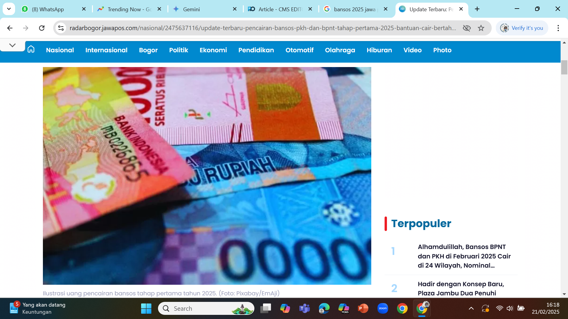 ILUSTRASI - Pencairan bantuan sosial periode pertama 2025.