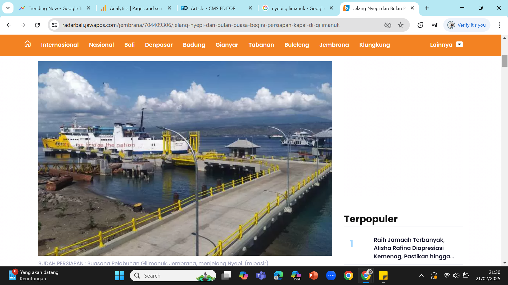BERHENTI BEROPERASI - Pelabuhan Penyeberangan Gilimanuk menjelang Hari Suci Nyepi.