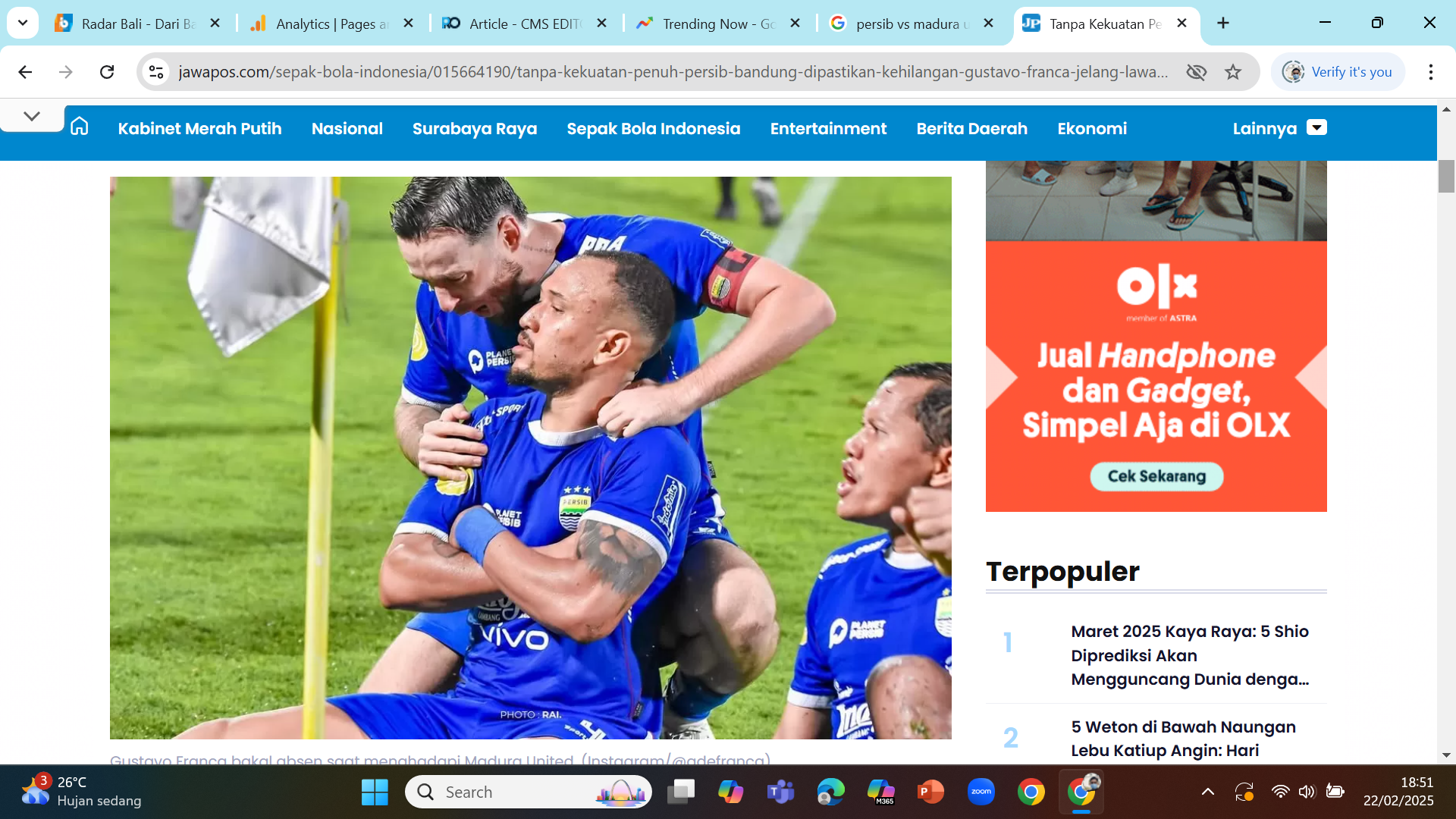 ABSEN - Gustavo Franca absen saat menjamu Madura United