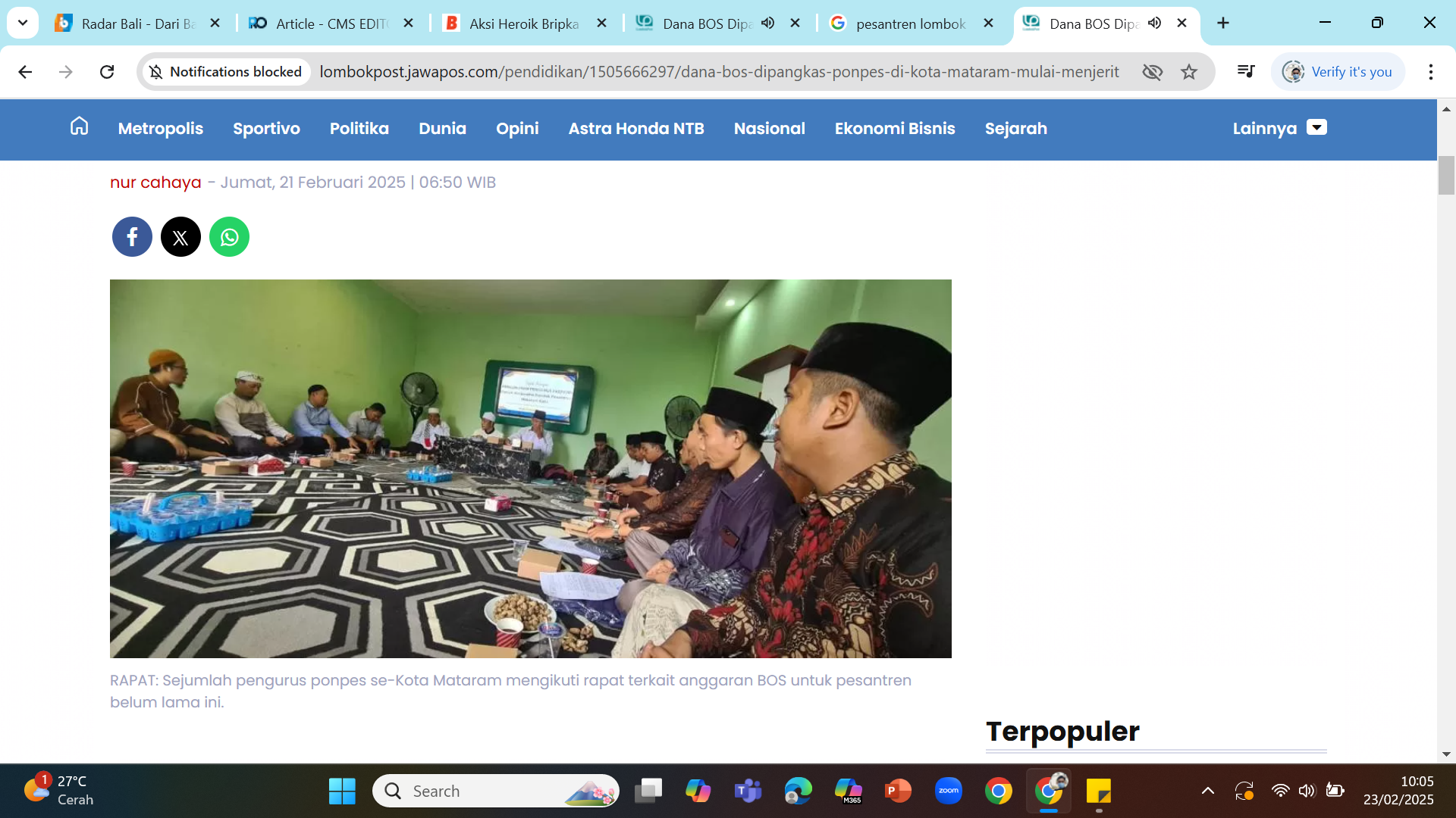 TERANCAM - Pengurus pondok pesantren di Mataram dalam rapat membahas efek efisiensi anggaran pemerintah.