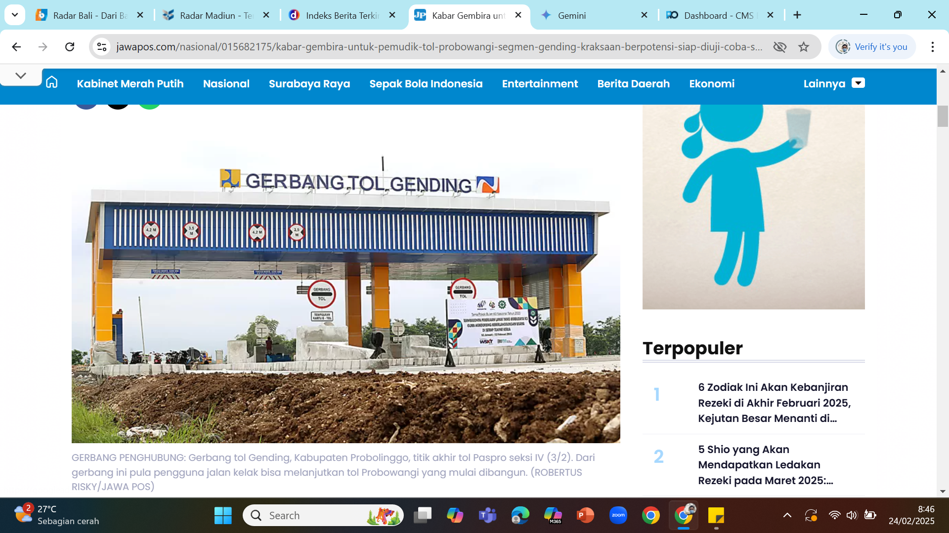 SEGERA BEROPERASI - Gerbang Tol Gending di ruas tol Pasuruan-Probolinggo.