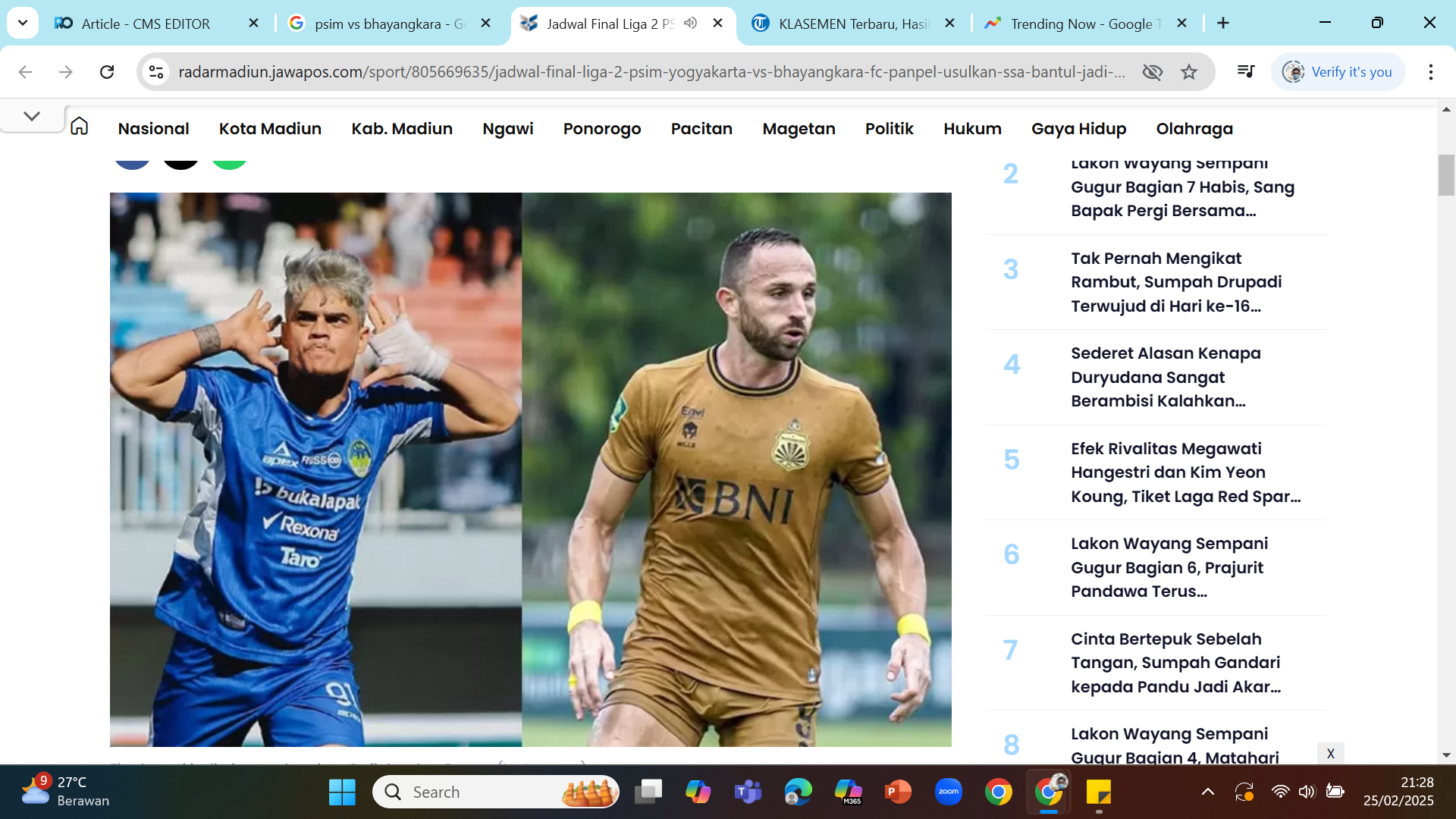 ADU TAJAM - Rafinha dan Spaso adu tajam dalam final Liga 2 2024/2025 sore ini.