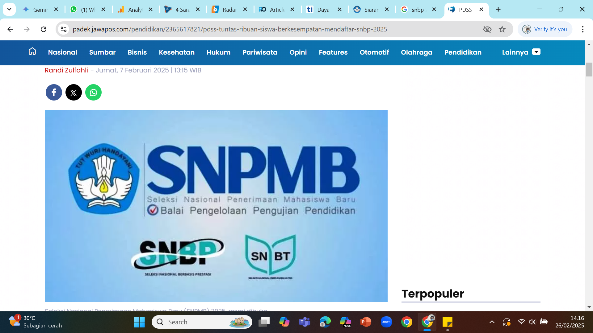 SNPMB 2026 - Nilai tes kompetensi akademik menjadi salah satu syarat pendaftaran SNPMB 2026 melalui jalur SNBP.