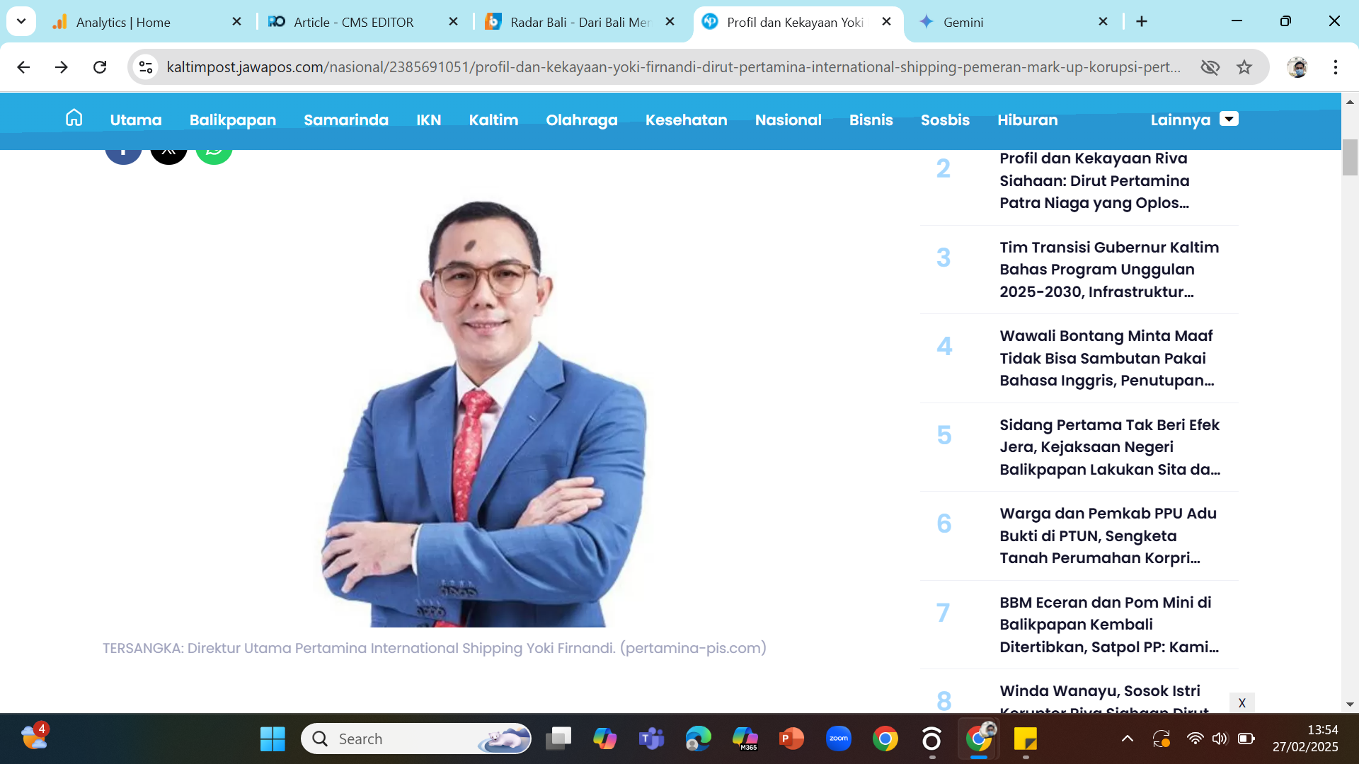 KONSPIRATOR - Direktur Utama Pertamina International Shipping Yoki Firnandi tersangka dalam skandal pengoplosan minyak.