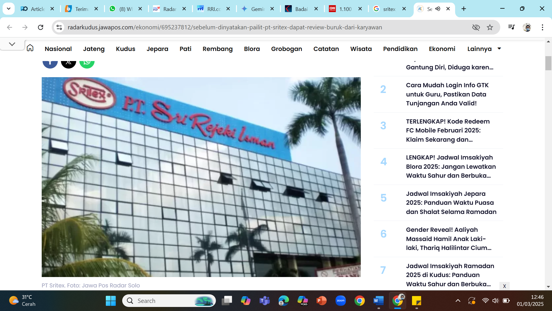 TAMAT - Kantor PT Sritex di Sukoharjo, Jawa Tengah.