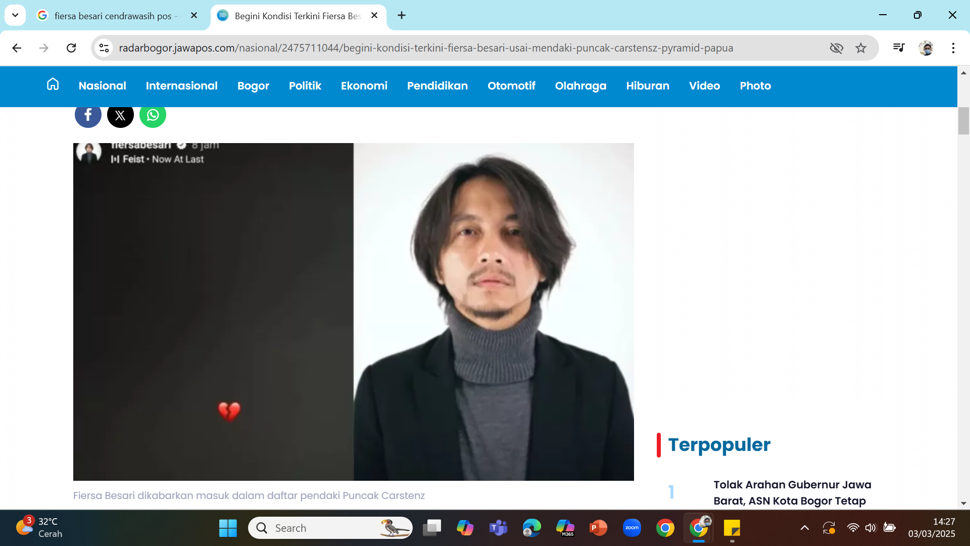 DIEVAKUASI SAAT ULTAH - Fiersa Besari dan Furky Syahroni dievakuasi timsar dari basecamp Yellow River saat merayakan ultah ke-31 hari ini.