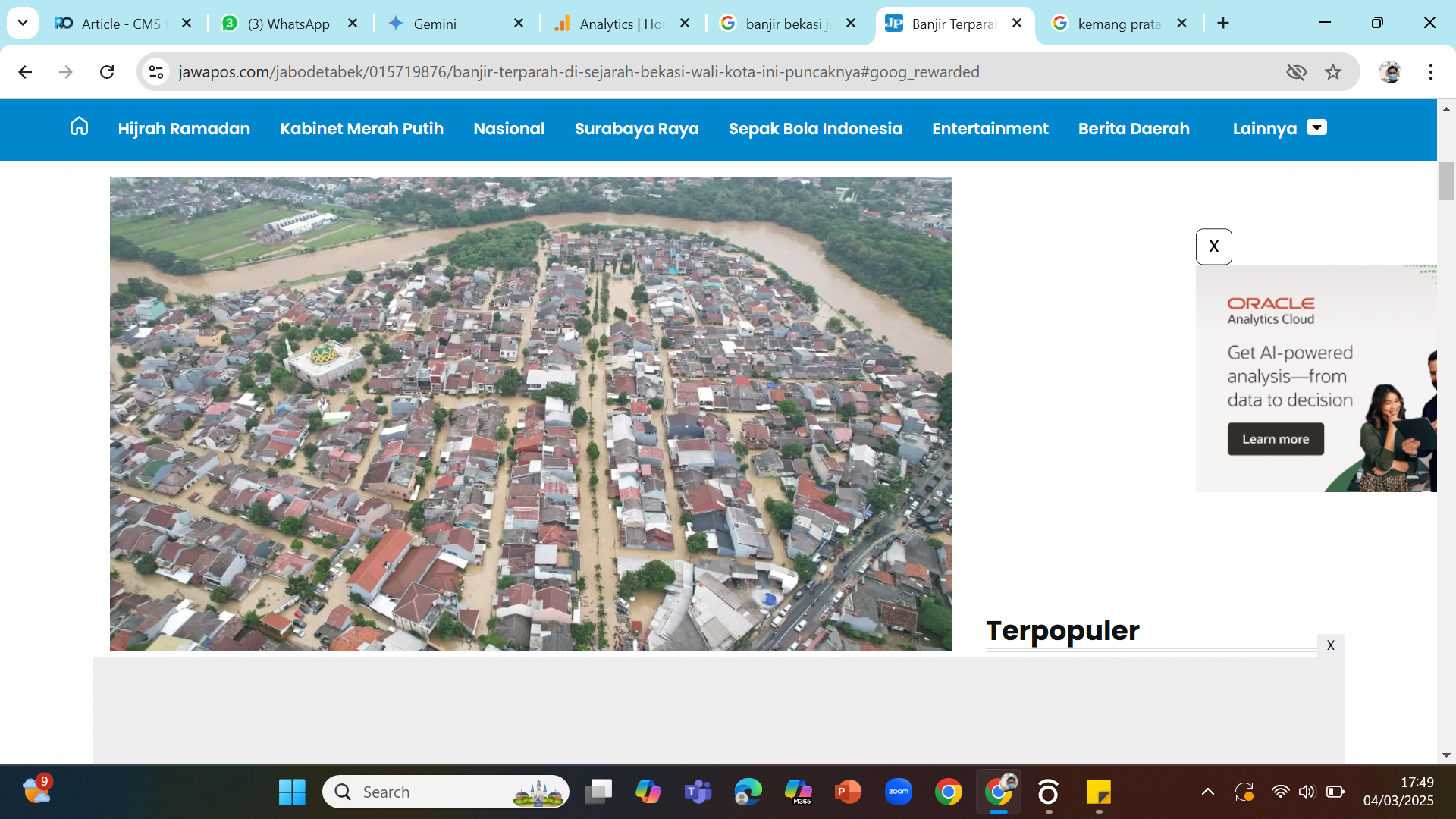 PROBLEM TAHUNAN - Genangan banjir di Bekasi.