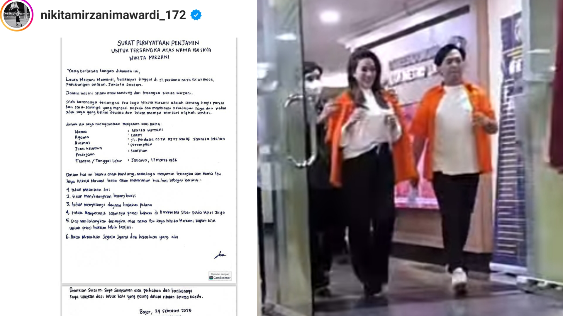 Nikita Mirzani bersama asistennya Mail resmi kenakan baju orange