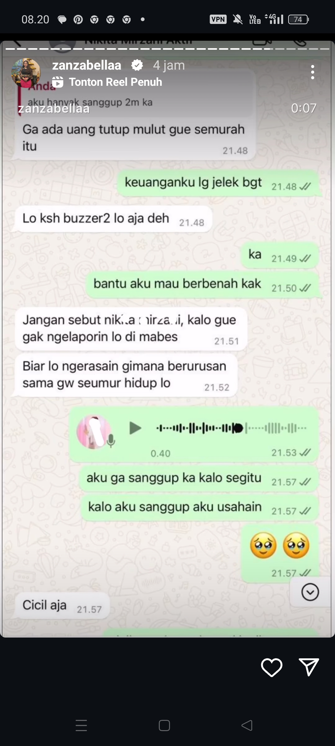Chat dugaan pemerasan dan pengancaman Nikita Mirzani kepada salah satu owner skincare