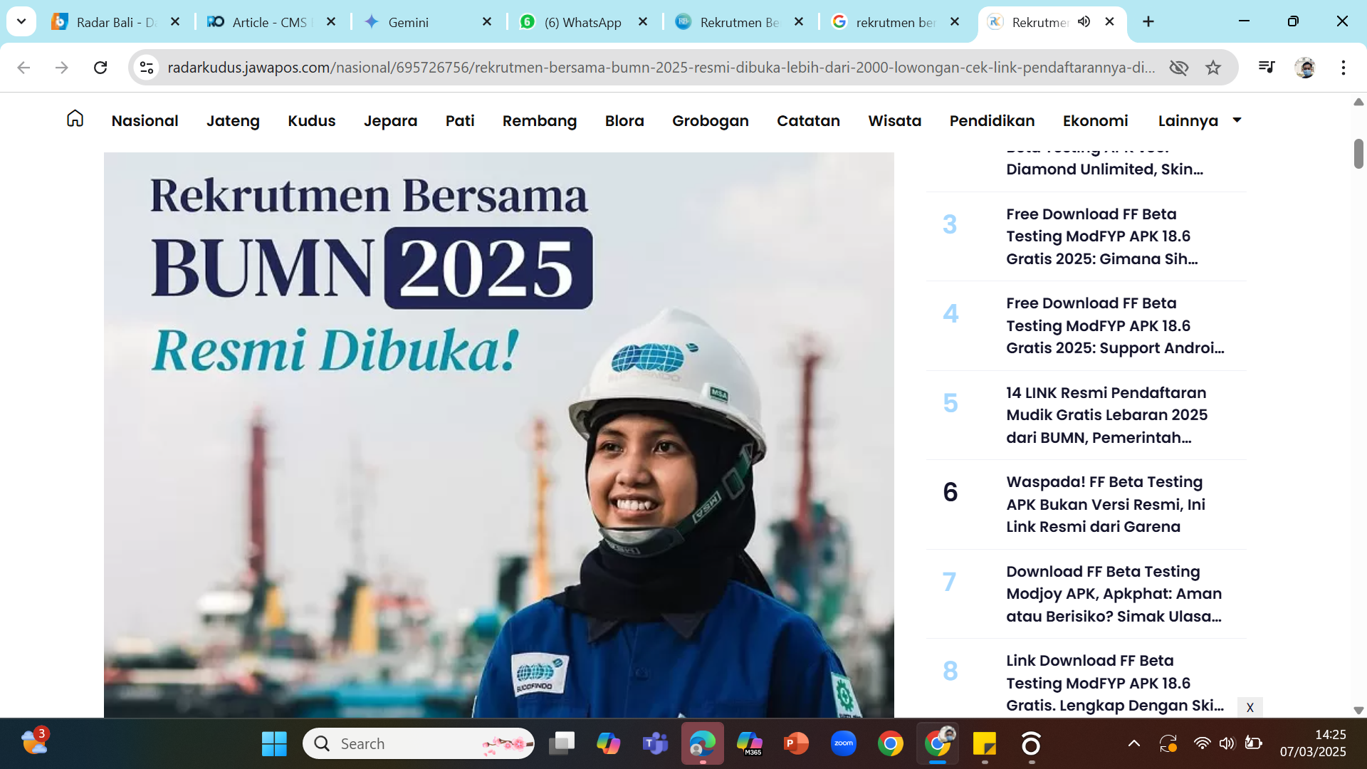 DIBUKA MULAI HARI INI - Pengambilan akun untuk rekrutmen bersama BUMN 2025 dibuka mulai hari ini.