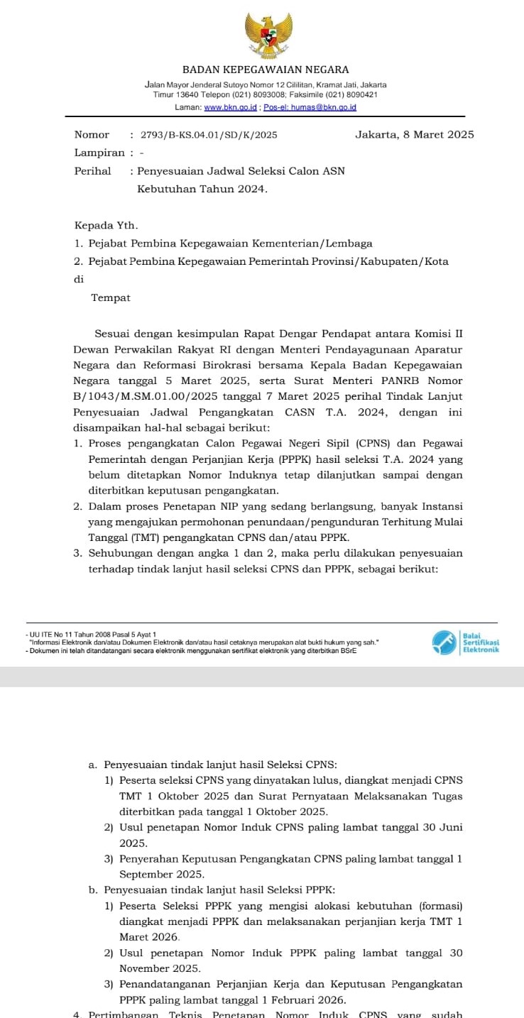 Surat edaran dari BKN Pusat