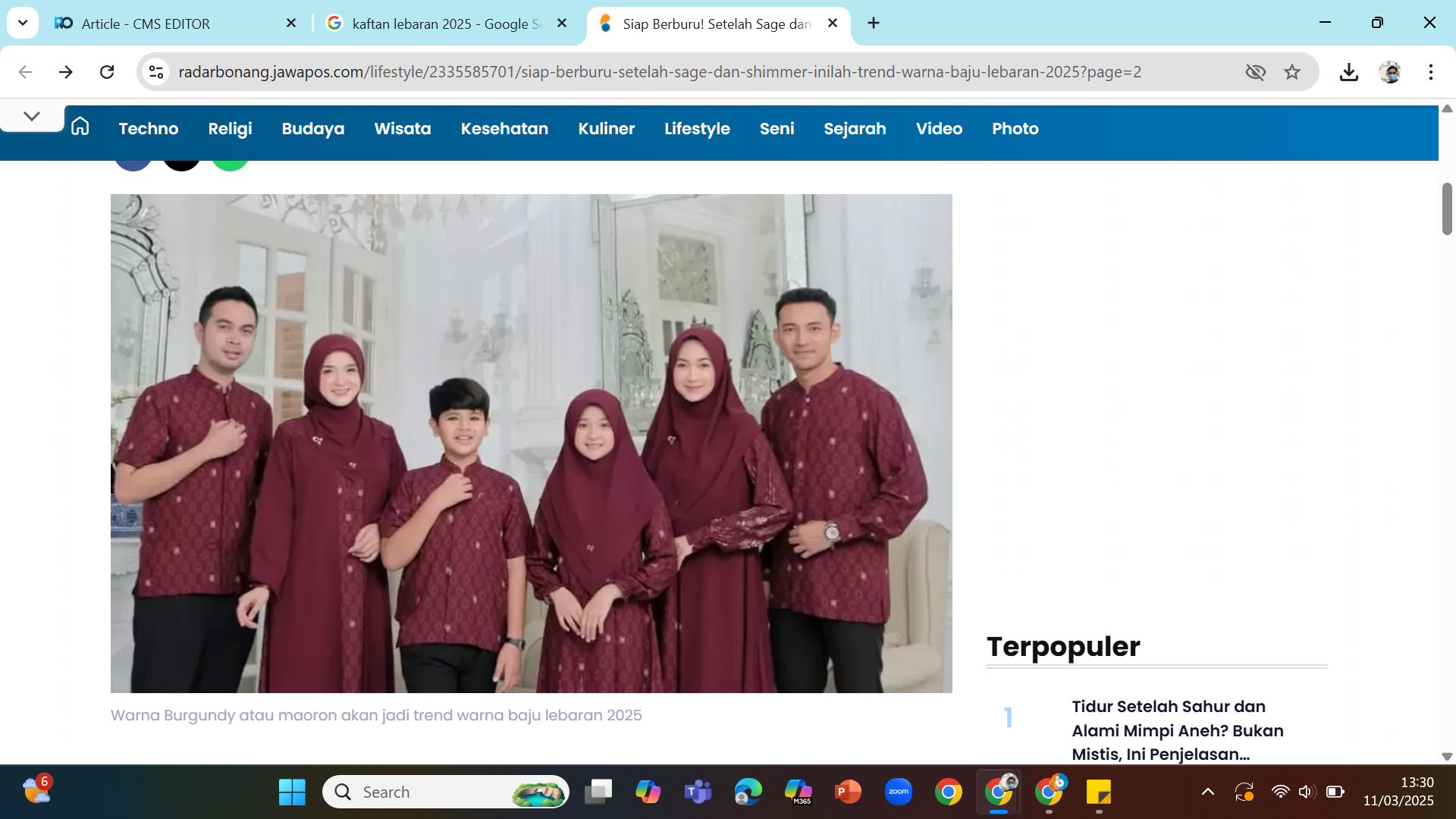 PENGGANTI SAGE - Setelah sage dan shimmer, burgundy akan menjadi warna tren baju lebaran tahun ini