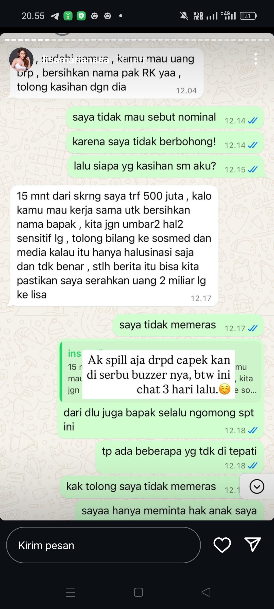 Isi chat ibu Cinta dan Lisa Mariana