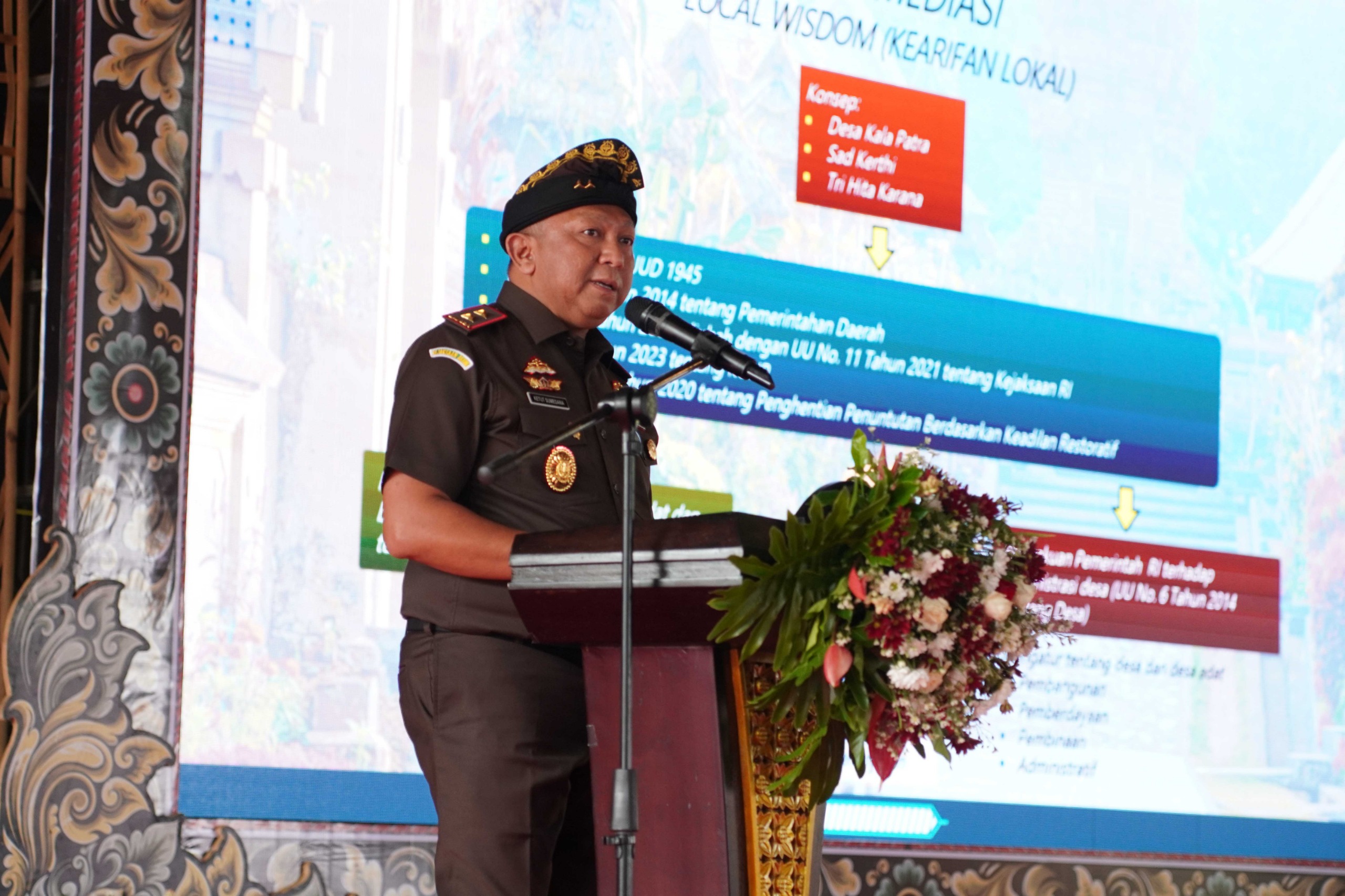 KONSEP RESTORATIVE: Kepala Kejaksaan Tinggi  Bali Dr Ketut Sumedana, S.H,M.H, saat launching Bale Sabha Adhyaksa di Tabanan Maret 2025 lalu.