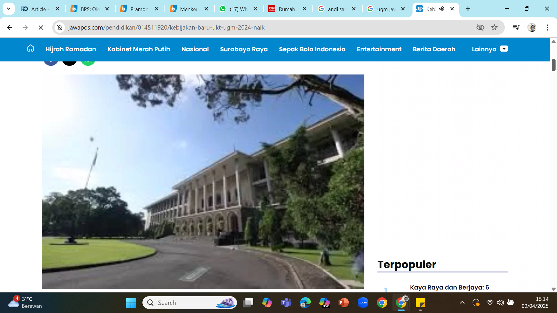 Rektorat Universitas Gadjah Mada di Bulaksumur, Yogyakarta.