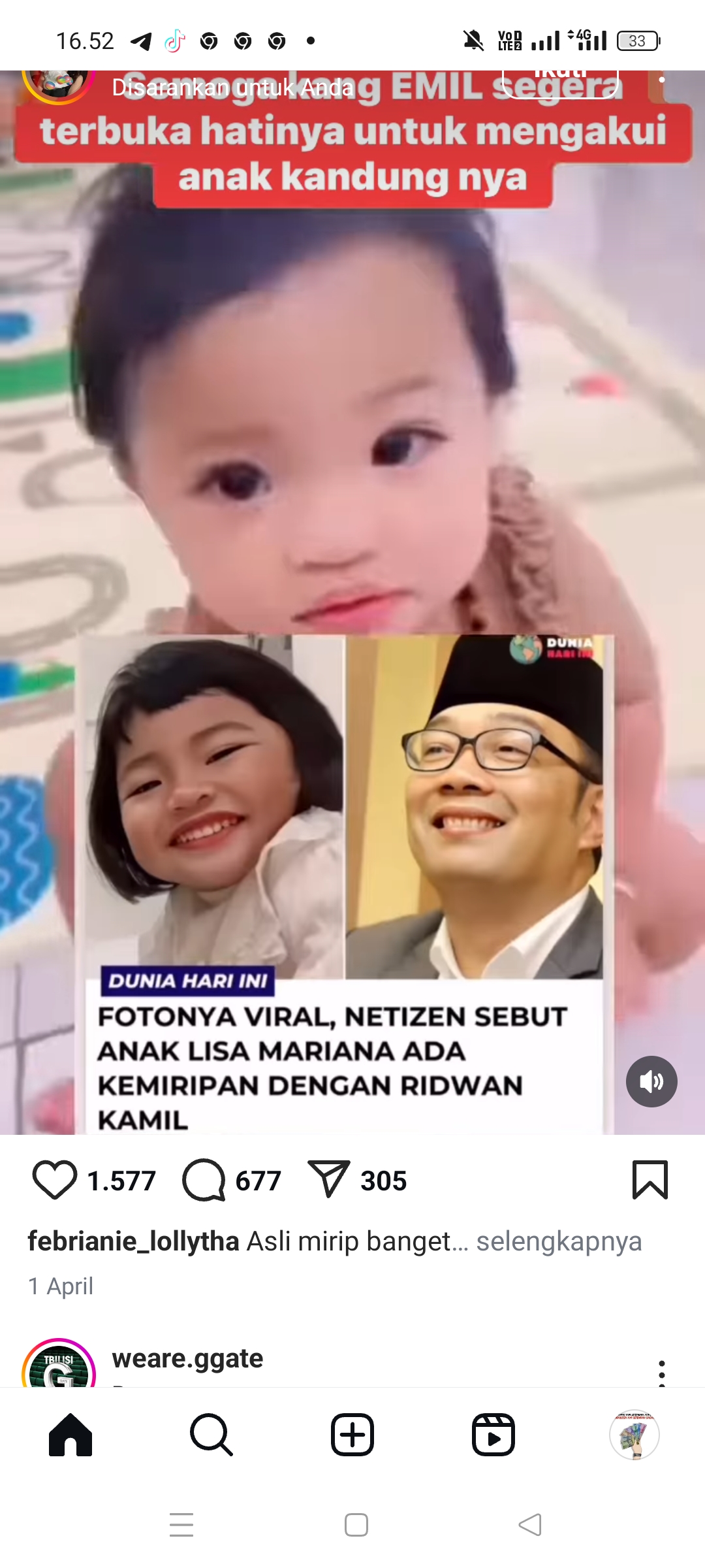 Ridwan Kamil dan anak Lisa Mariana