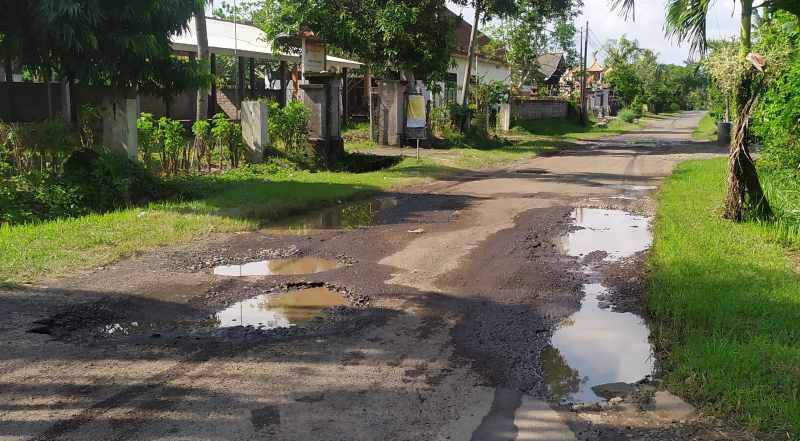 BANYAK JALAN RUSAK: Jalan kabupaten yang rusak di Desa Baluk, Jembrana, belum mendapat pemeliharaan tahun ini. (m.basir/radar bali)