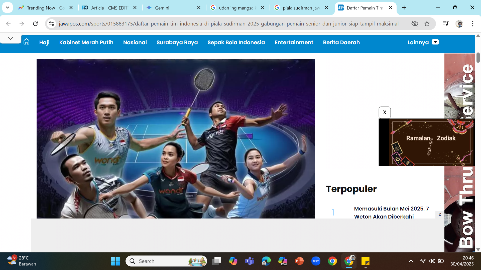 GENERASI EMAS - Skuad Indonesia di Piala Sudirman 2025
