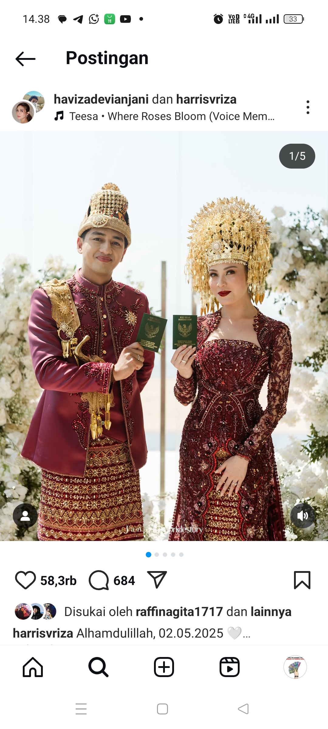 Harris Vriza dan Haviza Devi Anjani menikah