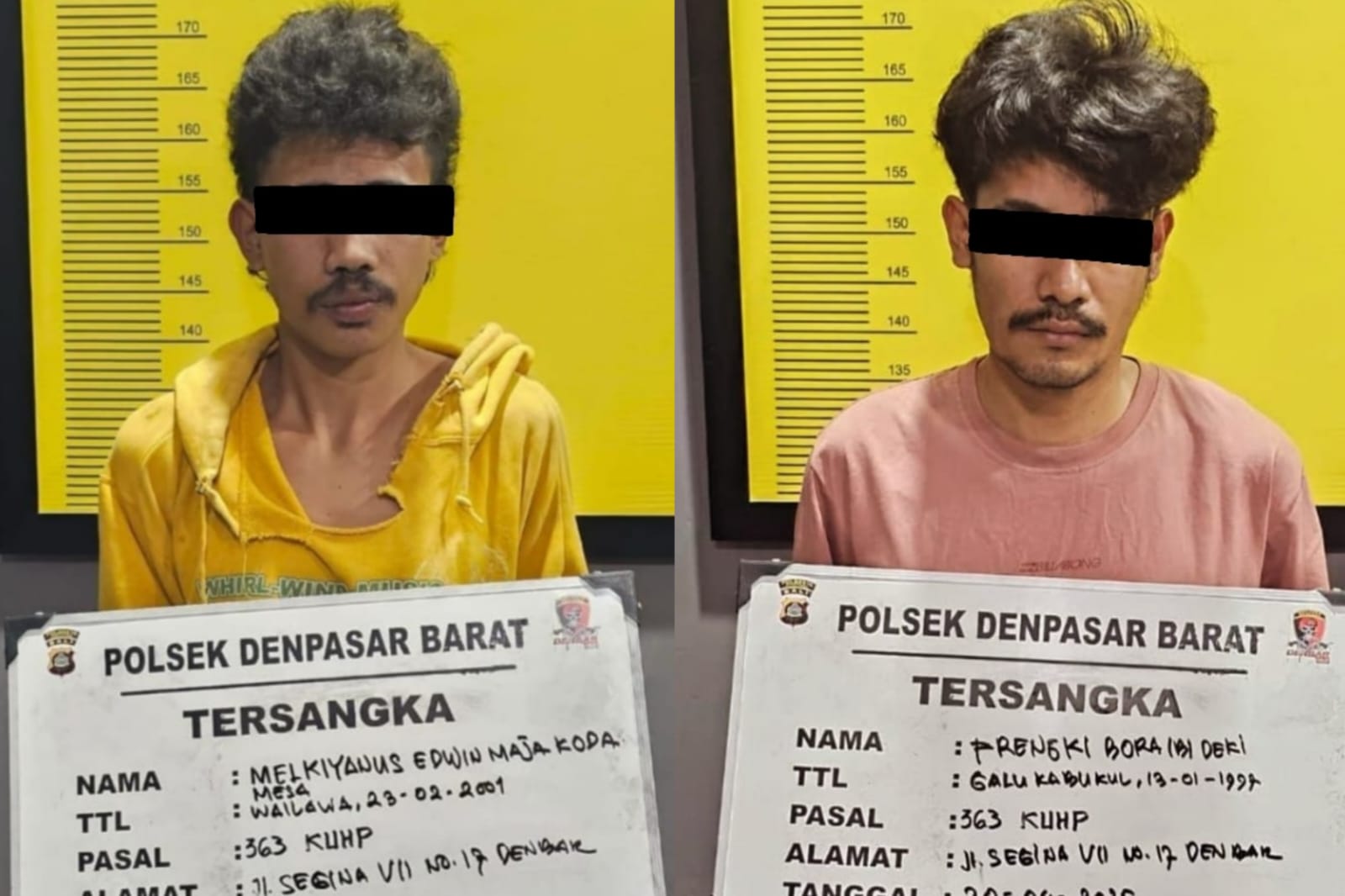 KENA TIMAH PANAS: Kaki pelaku curanmor Melkiyanus EMK, 24, dan Frengki BID, 28, diperban karena sempat ditembak.